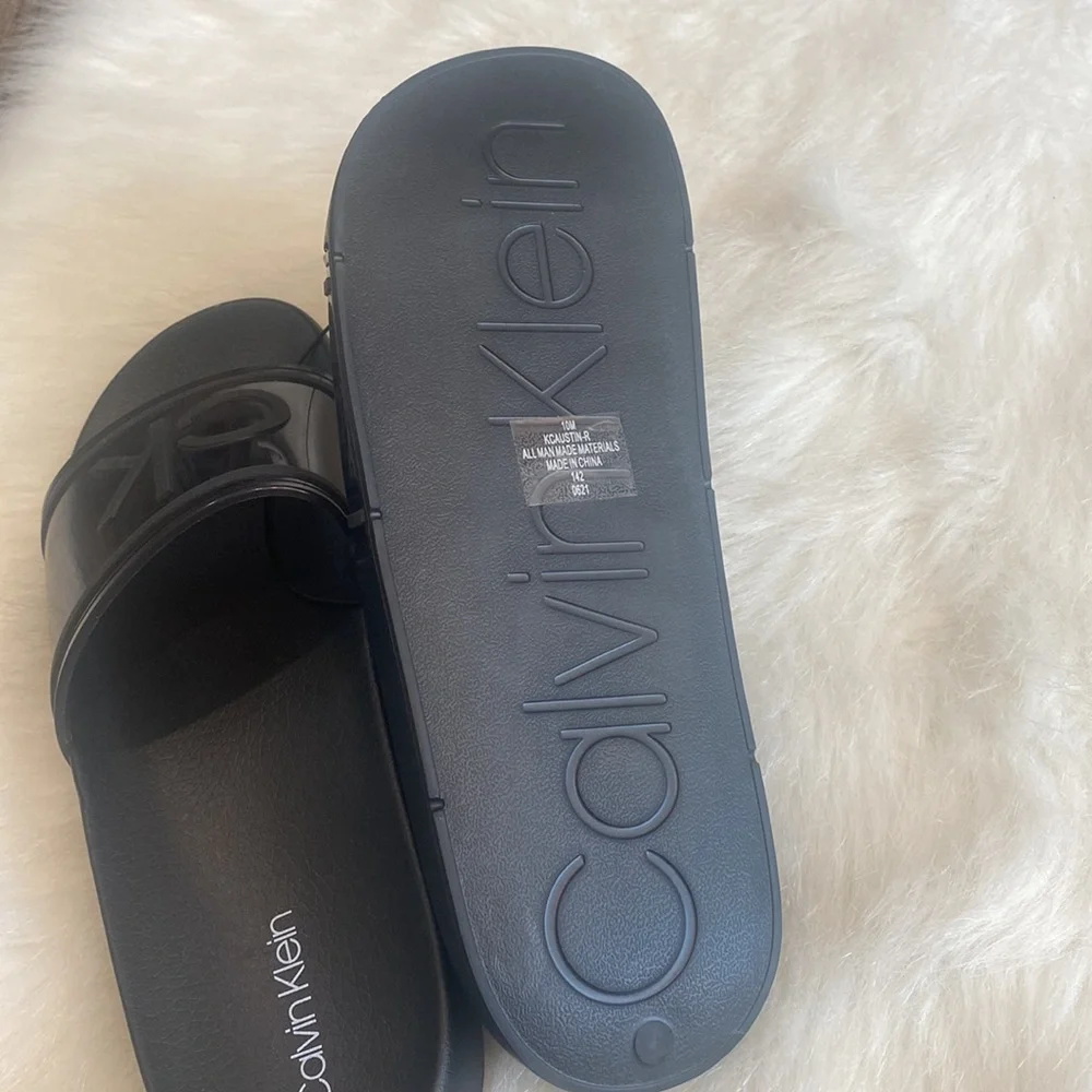 Calvin Klein Women's Austin Translucent Jelly Logo Pool Slides.